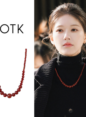 复古红色串珠项链女简约