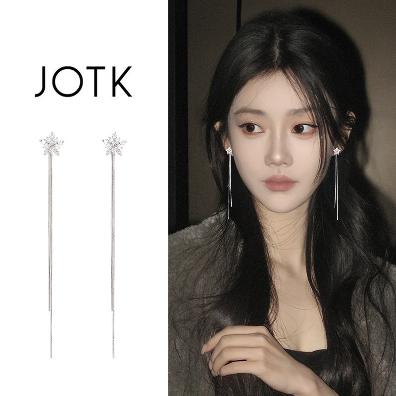 银色雪花流苏耳夹女长款超仙耳线无耳洞耳环2025新款耳饰独特漂亮