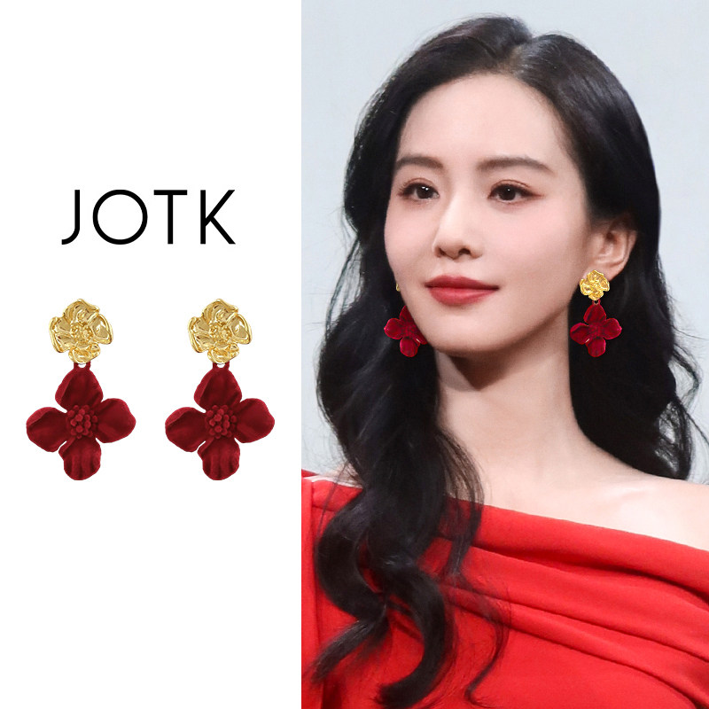安克拉红丝绒花朵耳夹女款无耳洞耳环复古港风金色耳坠轻奢高级感,饰品/流行首饰/时尚饰品新,耳夹,淘宝优惠券,粉丝福利购,淘宝优惠卷