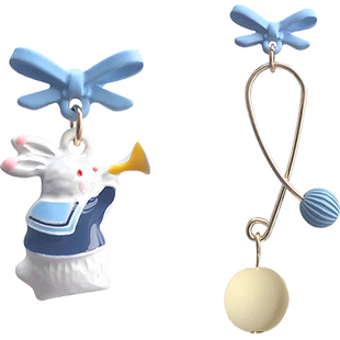 可爱兔子耳环女2026新款爆款独特耳夹ins风设计感耳坠不对称耳饰