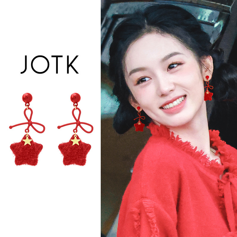 红色圣诞耳夹无耳洞女