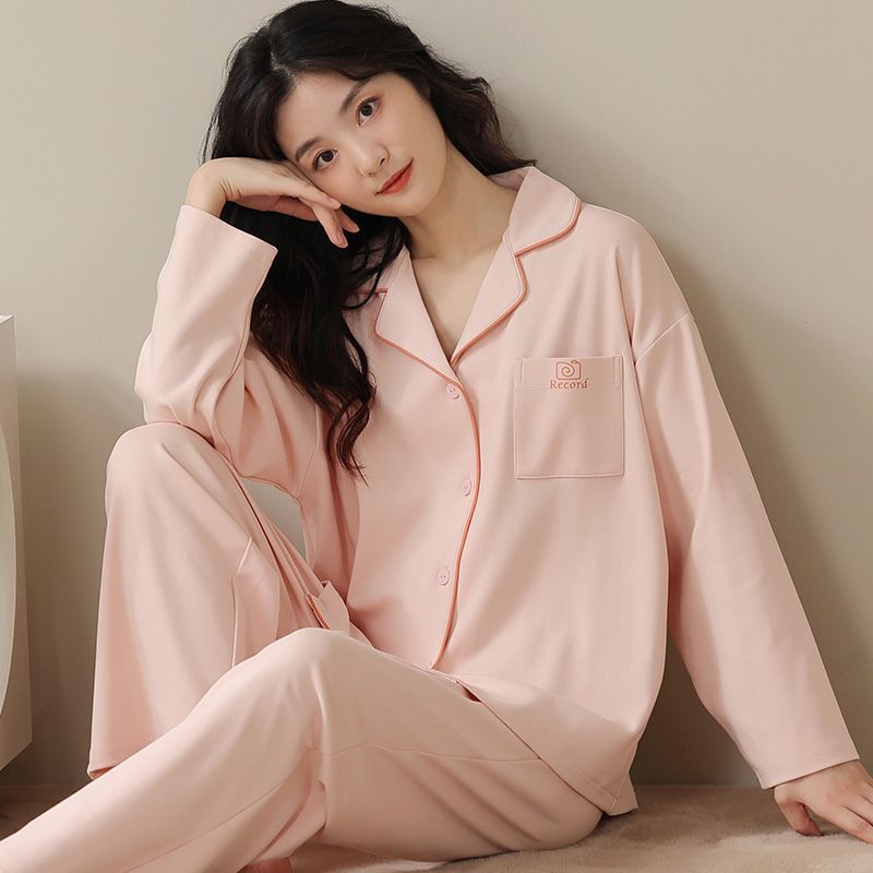 北极绒100%纯棉睡衣女春秋季大码长袖外穿韩版可爱全棉家居服套装