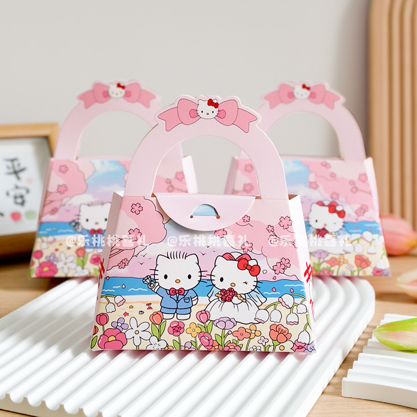 可爱卡通HelloKitty订婚结婚礼喜糖盒凯蒂猫伴手礼回礼手提小糖盒