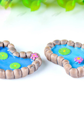 微景观卡通树脂装饰小摆件创意仿真水池心形荷花池脚丫形池塘摆设