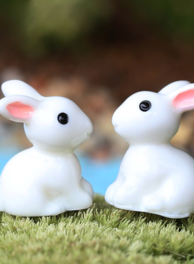 微景观动物装饰品树脂小耳朵白兔摆件园艺摆设手工彩绘兔子小道具