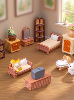 微景观造景手工树脂藤编家具摆件