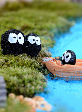 可爱小黑煤球摆件桌面装饰品迷你小精灵微景观创意卡通小动物摆设