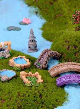 造景灯塔水井草地木板小桥摆件