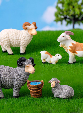 微景观羊摆件可爱树脂动物模型创意手工多肉花盆装饰蛋糕绵羊摆设