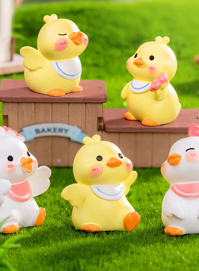 微景观创意情侣小黄鸭树脂小动物摆件可爱手工造景小鸭子桌面装饰