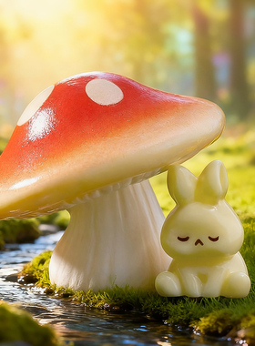 微景观手工树脂兔子可爱蘑菇摆件