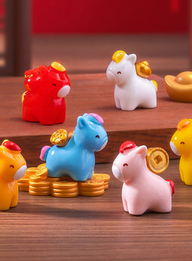 微景观手工摆件创意卡通小动物可爱树脂生肖小马手工造景桌面装饰