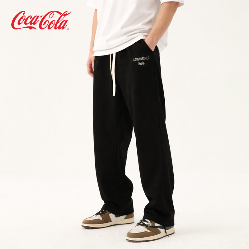 Coca-Cola/可口可乐休闲裤男女夏季美式拖地直筒刺绣裤子潮