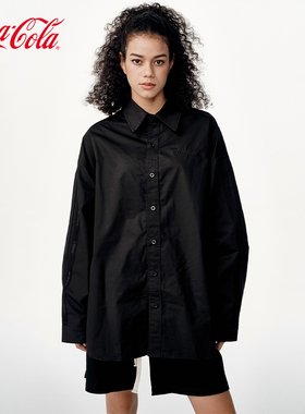 Coca-Cola/可口可乐不对称织带拼接立体Logo刺绣水洗长袖外套衬衫
