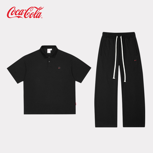 直筒弯刀裤 Polo衫 美式 休闲运动套装 Cola可口可乐 Coca 重磅短袖