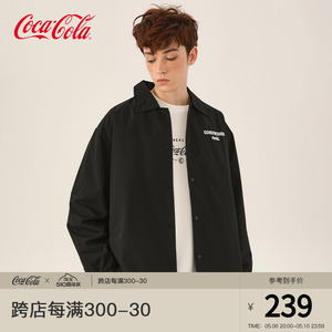 Coca-Cola/可口可乐 教练夹克男秋冬款加绒潮牌情侣黑色休闲外套
