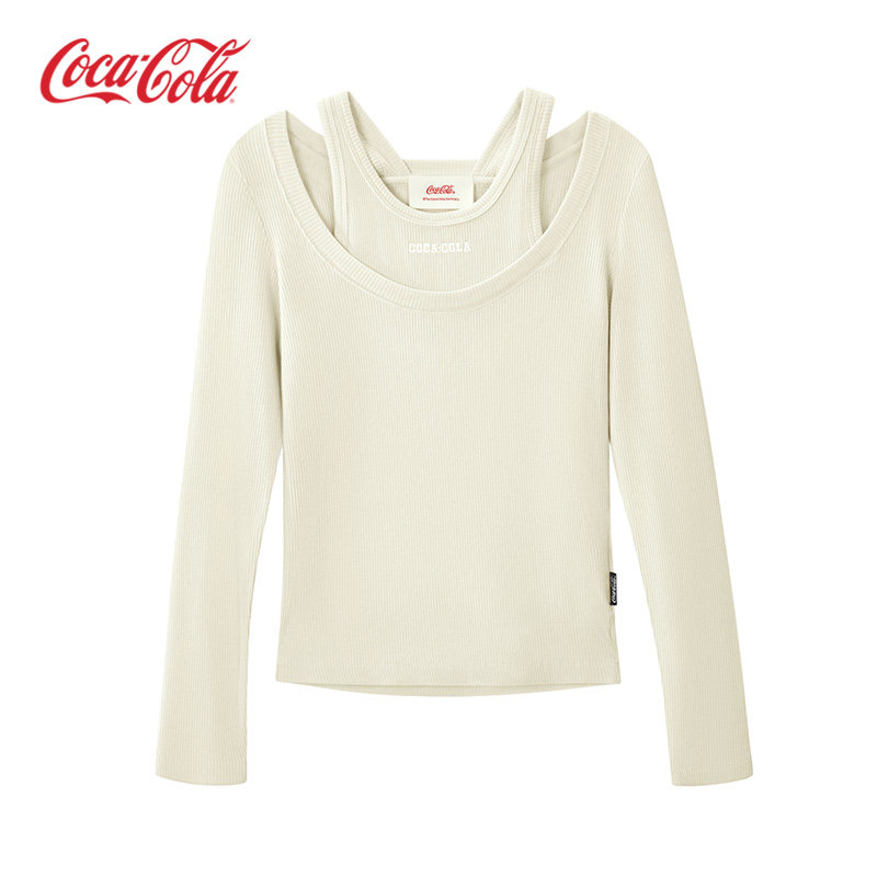 【商场同款】Coca-Cola可口可乐 假两件肌理感纯色长袖T恤