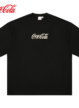 Coca-Cola/可口可乐短袖T恤男夏季潮牌黑色冰感美式情侣纯棉半袖
