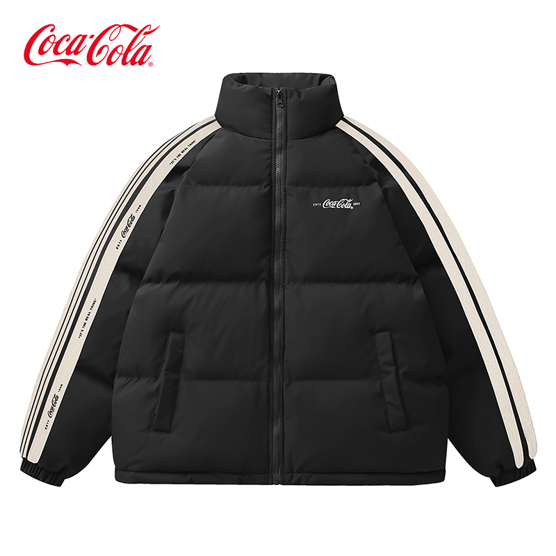 Coca-Cola/可口可乐不对称条纹棉衣保暖面包棉服外套男女同款