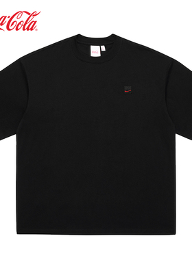 Coca-Cola/可口可乐短袖男女款夏季纯色飘带章仔宽松休闲落肩T恤