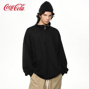 Coca-Cola可口可乐 章仔凸绣基础纯色串标斜插口袋半拉链高领卫衣