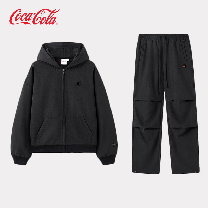 Coca-Cola/可口可乐男女同款麂皮绒美式连帽夹克直筒休闲运动套装,男装,卫衣,淘宝优惠券,粉丝福利购,淘宝优惠卷