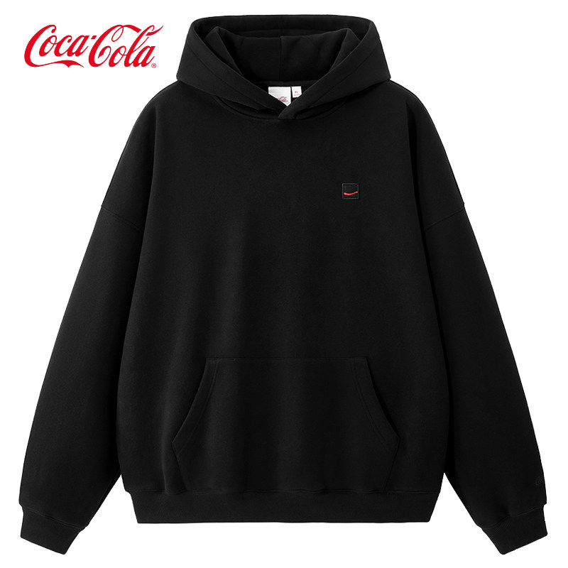 Coca-Cola可口可乐简约刺绣连帽卫衣男连帽秋冬女款纯色上衣
