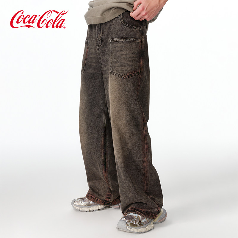 【商场同款】Coca-Cola/可口可乐喷马骝水洗做旧多口袋休闲牛仔裤