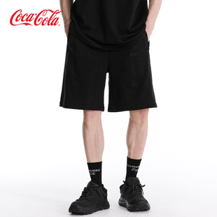 復古純色休閑短褲 Coca Cola可口可樂 Logo滿刺繡美式 男女同款