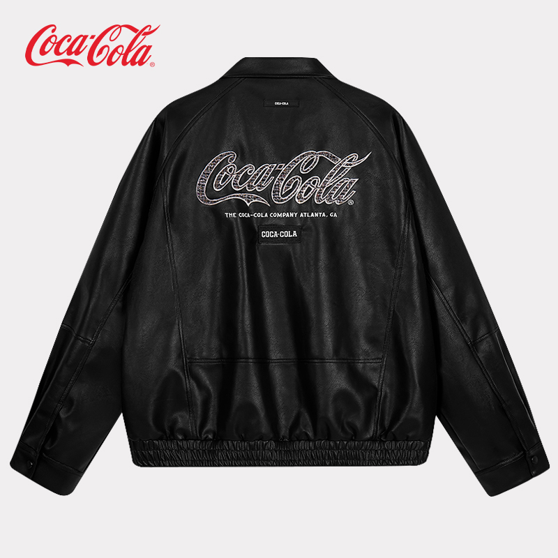可口可乐休闲翻领皮衣