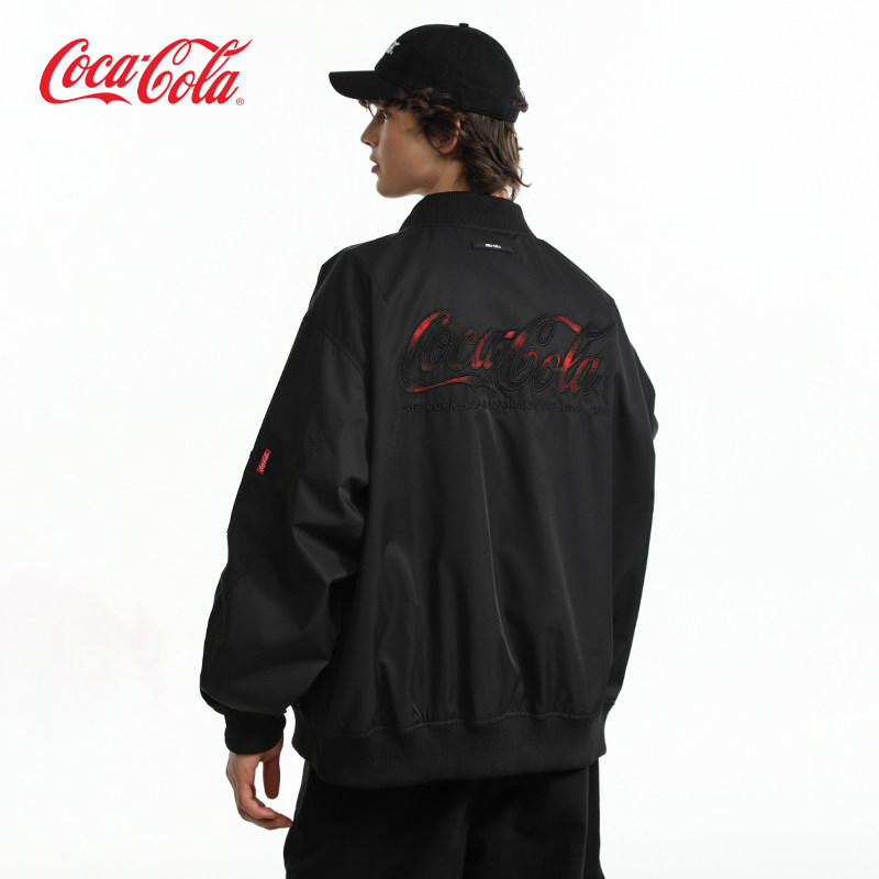 Coca-Cola/可口可乐男女同款渐变格纹贴布绣美式复古休闲外
