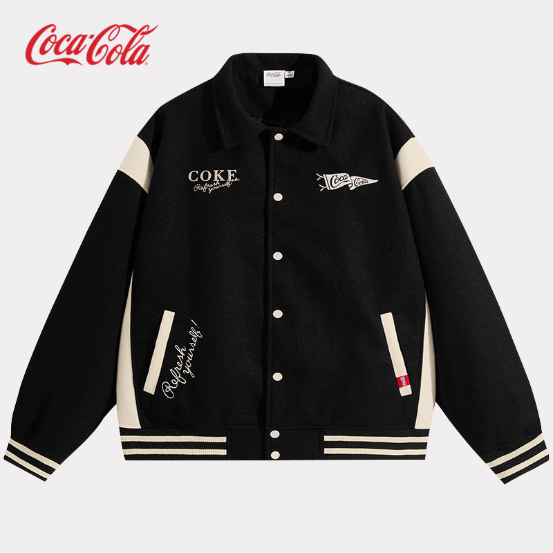 Coca-Cola/可口可乐 美式潮牌休闲棒球服翻领夹克外套 男