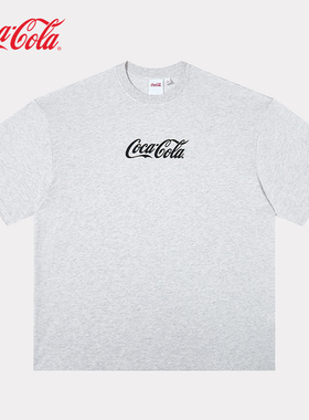 Coca-Cola/可口可乐 灰色短袖T恤男美式潮牌字母印花纯色情侣夏装