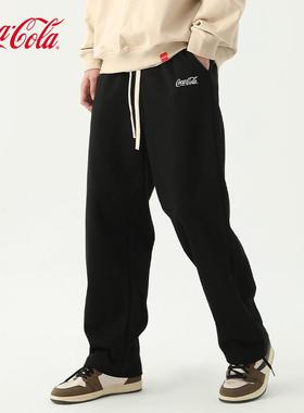 Coca-Cola/可口可乐裤子秋冬款直筒卫裤男女生黑色休闲裤长裤