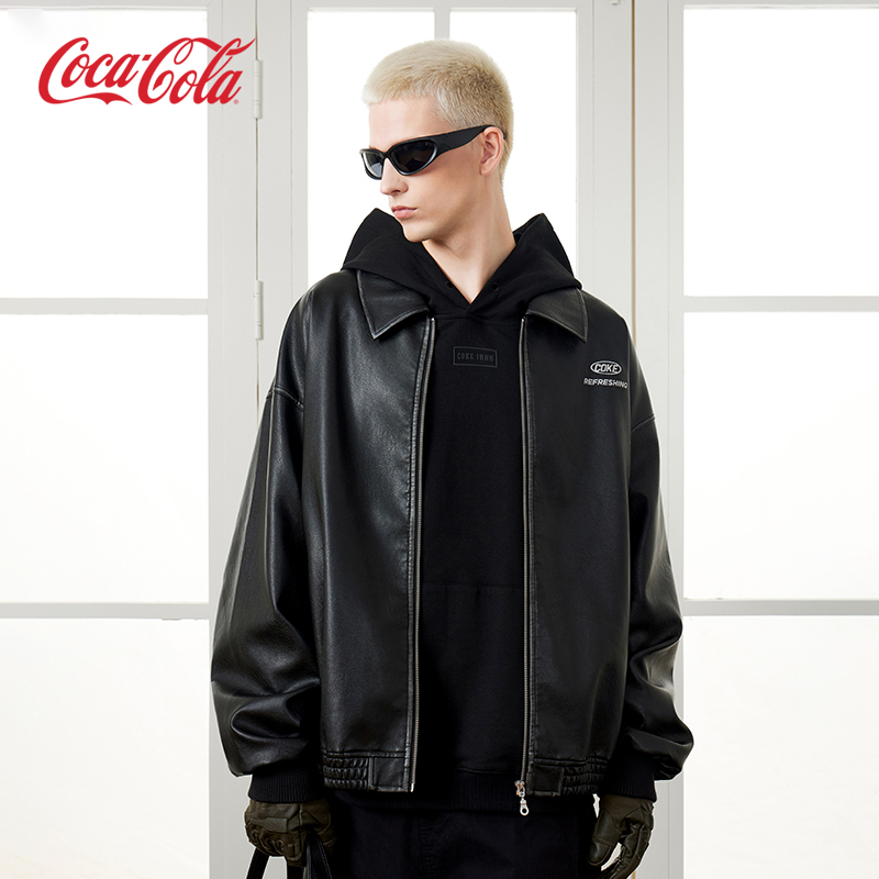 可口可乐美式复古皮衣外套
