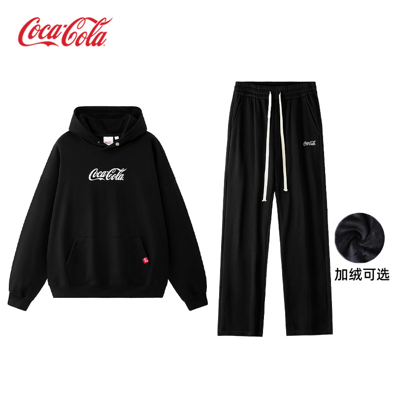Coca-Cola可口可乐美式秋冬运动长裤落肩连帽卫衣套装男加绒