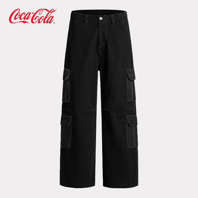 Coca－Cola/可口可乐立体褶翻盖多口袋美式直筒工装裤 男女同款,男装,休闲裤,淘宝优惠券,粉丝福利购,淘宝优惠卷