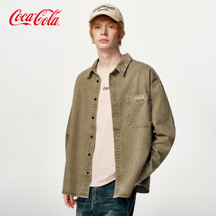 外套衬衫 Coca 复古水洗做旧字母Logo刺绣休闲长袖 可口可乐 Cola