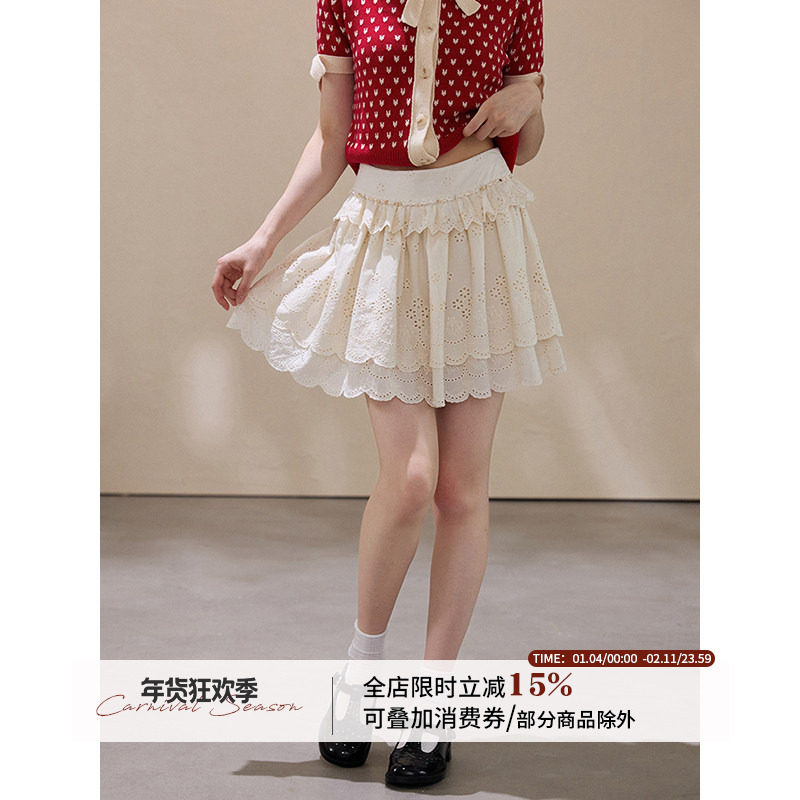 WPsense原创镂空绣花双层蛋糕半身裙女设计感花边裙春季A字短裙子,女装/女士精品,半身裙,淘宝优惠券,粉丝福利购,淘宝优惠卷