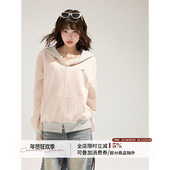 WPsense淡粉色细条纹拼接短外套灰色2026春款 设计感连帽卫衣女