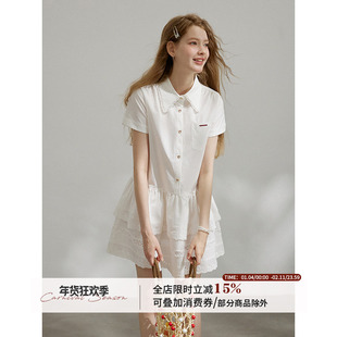 WPsense原创白色刺绣蕾丝花边短袖衬衫连衣裙女夏短款设计感裙子