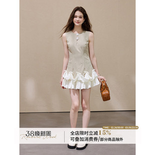 WPsense原创钉珠蝴蝶结千金风无袖连衣裙女秋季短款生日礼服裙子