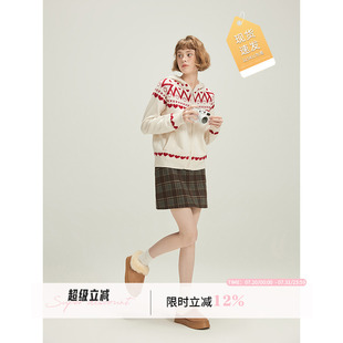 WPsense 设计感毛衣 费尔岛提花连帽拉链羊毛针织开衫 外套女秋季