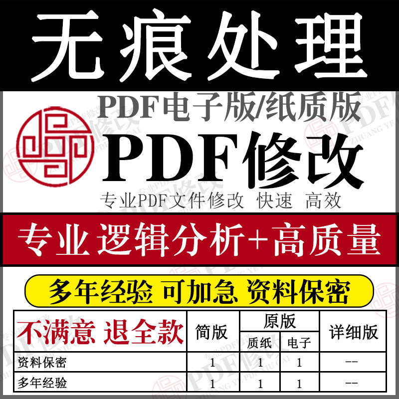 专业PDF文件编辑美化无痕修改个人报告美化修复文字数字删减内容