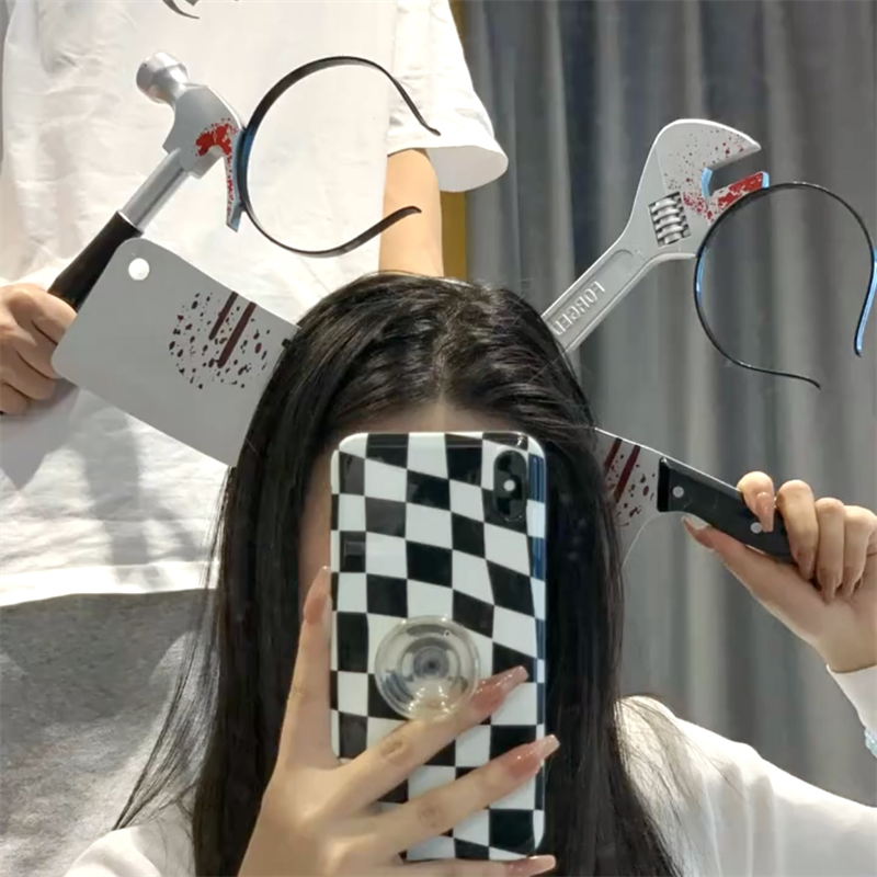 万圣节搞怪菜刀发箍扳手头箍酒瓶斧头锤子仿真整蛊头饰搞笑道具