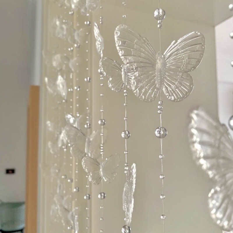 亚克力透明蝴蝶门帘珠链卧室房间隔断客厅一帘幽梦挂帘梦幻心