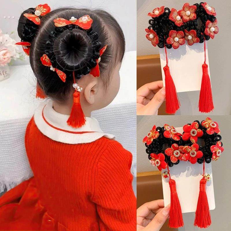 喜庆新年头饰儿童双丸子头发圈小女孩假发发圈女童过年高弹力发饰