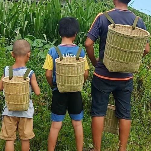 竹编背篓编织背筐家用竹篓采摘舞蹈买菜道具采茶收纳箩筐扁形背篓