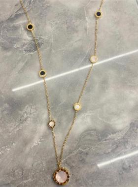 新款钛钢圆盘毛衣链双面罗马数字项链长款百搭简约大气时尚挂饰女