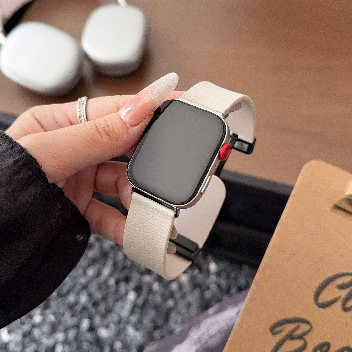 适用红米watch6表带4/5荔枝纹硅胶磁吸透气小米手环9pro/8pro腕带